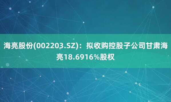 海亮股份(002203.SZ)：拟收购控股子公司甘肃海亮18.6916%股权