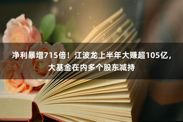 净利暴增715倍!江波龙上半年大赚超105亿,大基金在内多个股东减持