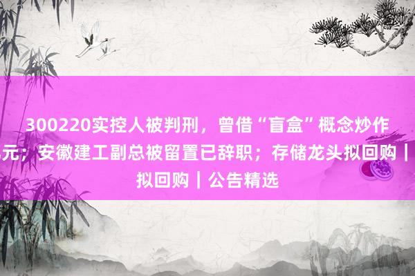 300220实控人被判刑，曾借“盲盒”概念炒作套现超亿元；安徽建工副总被留置已辞职；存储龙头拟回购｜公告精选