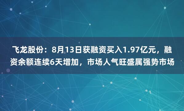 飞龙股份：8月13日获融资买入1.97亿元，融资余额连续6天增加，市场人气旺盛属强势市场