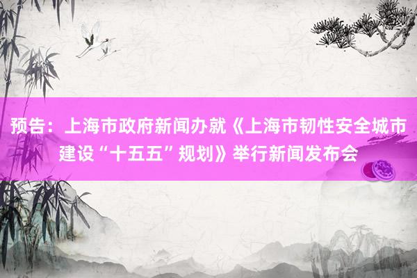 预告:上海市政府新闻办就《上海市韧性安全城市建设“十五五”规划》举行新闻发布会