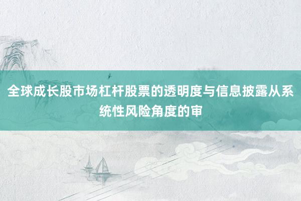 全球成长股市场杠杆股票的透明度与信息披露从系统性风险角度的审