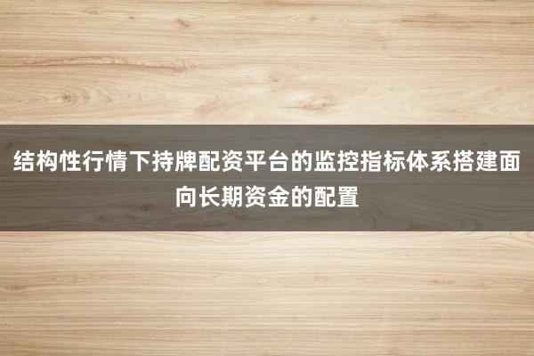结构性行情下持牌配资平台的监控指标体系搭建面向长期资金的配置