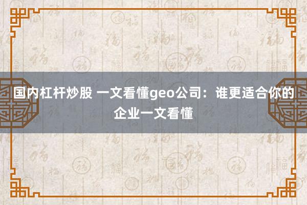 国内杠杆炒股 一文看懂geo公司：谁更适合你的企业一文看懂
