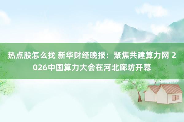 热点股怎么找 新华财经晚报：聚焦共建算力网 2026中国算力大会在河北廊坊开幕