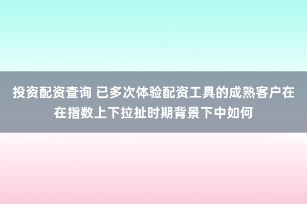 投资配资查询 已多次体验配资工具的成熟客户在在指数上下拉扯时期背景下中如何