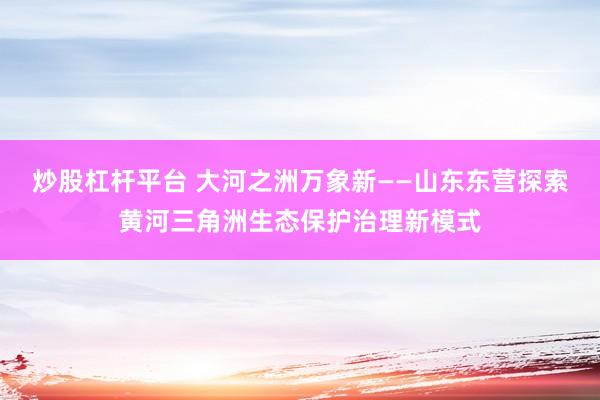 炒股杠杆平台 大河之洲万象新——山东东营探索黄河三角洲生态保护治理新模式